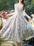 2PS Blue Daisy Floral Print Spaghetti Strap Dress