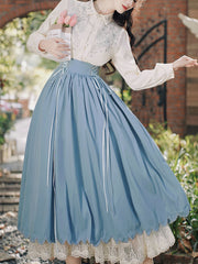 1950S Vintage Embroidered Puffed Sleeve Shirt And Swing Skirt Set