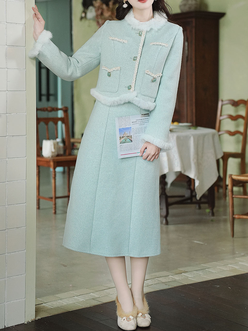 2PS Green Long Sleeve Warm Coat