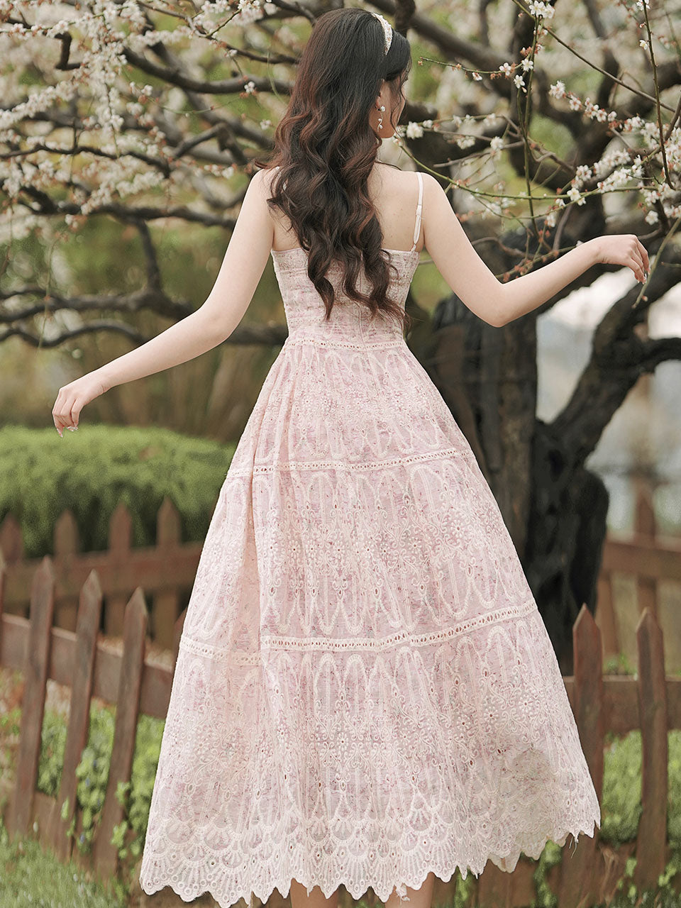 2PS Pink Embroidered lace Spaghetti Strap Dress