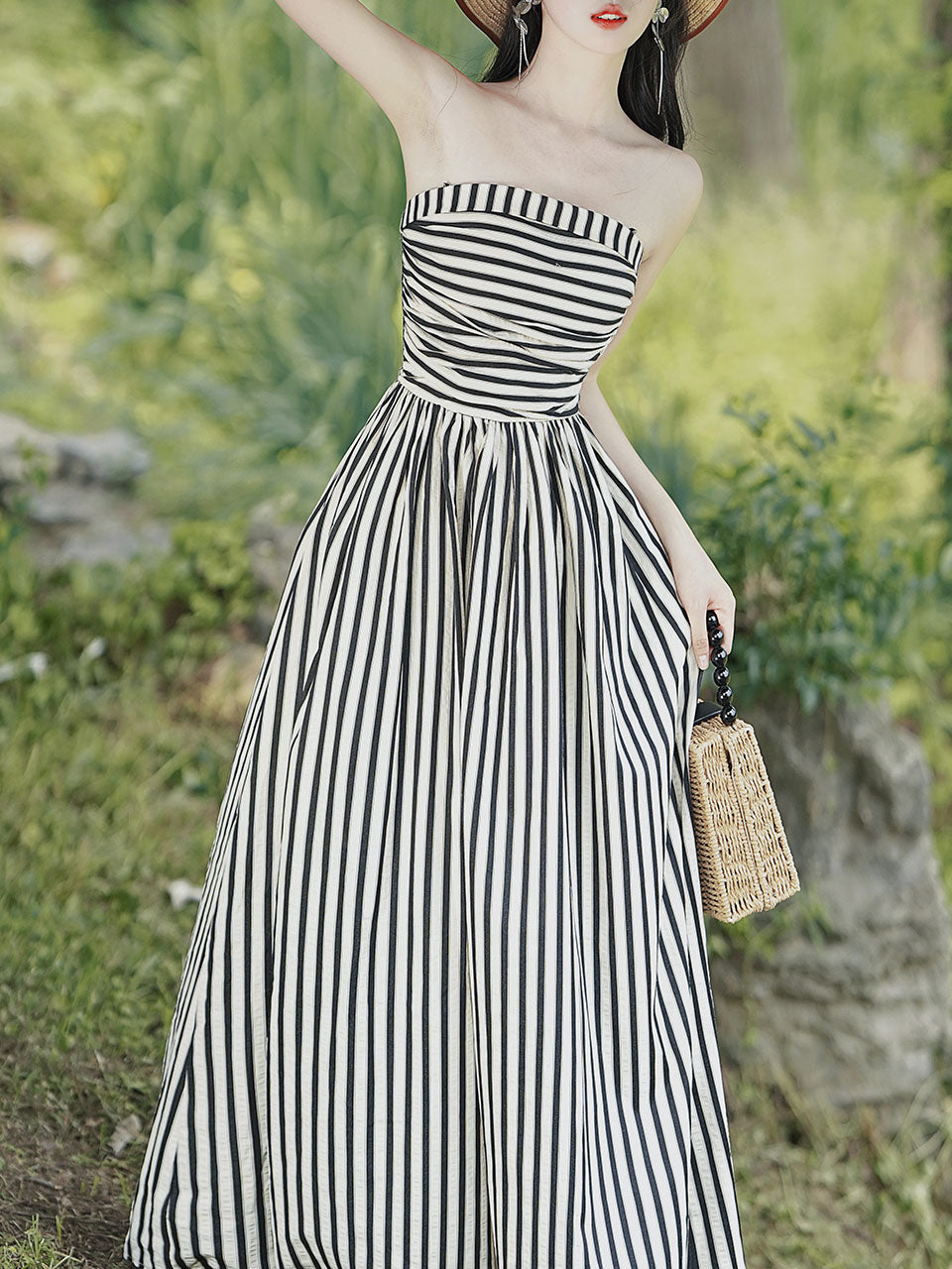 1950S Taylor Swift Same Style Black and White Stripe Swing Dress