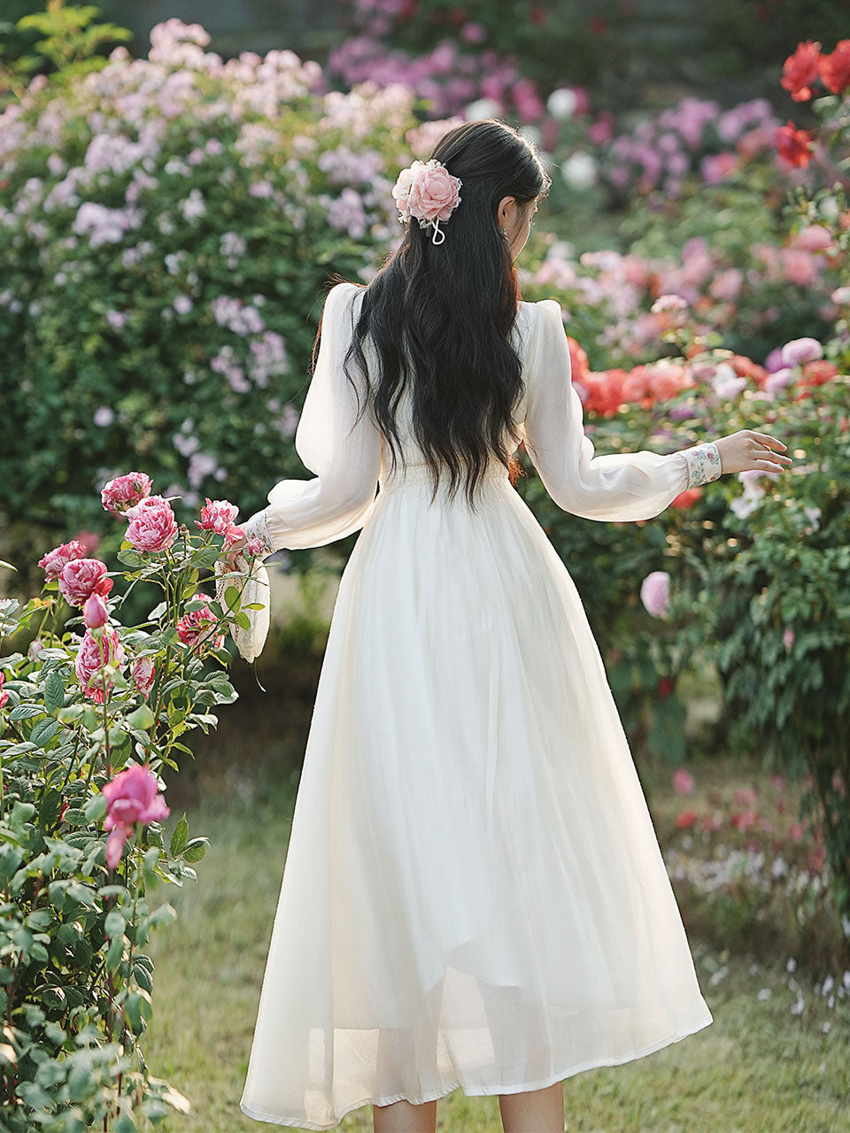 White Embroidered Long Sleeve Dress