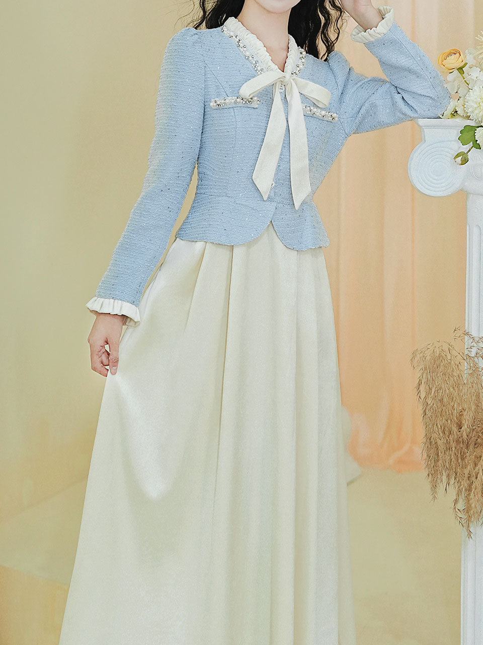 2PS White and Blue Tweed Coat