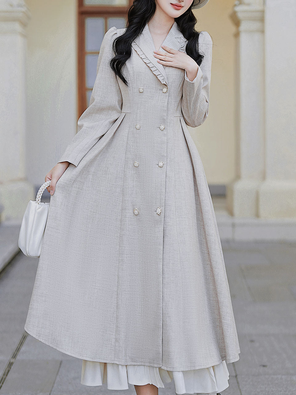 1950S Grey Bow Vintage Cape Long Dress Coat