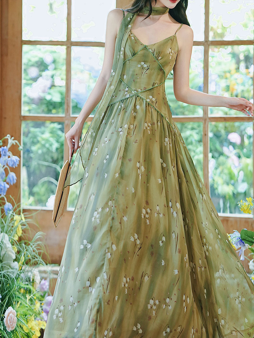 2PS Moss Green Floral Chiffon Maxi Dress