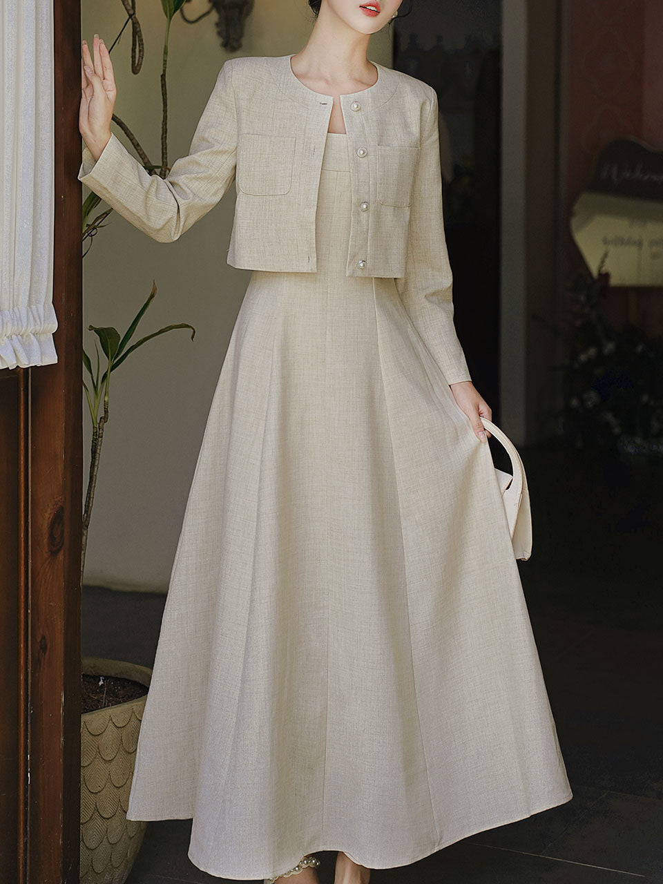Apricot Linen Slip Dress