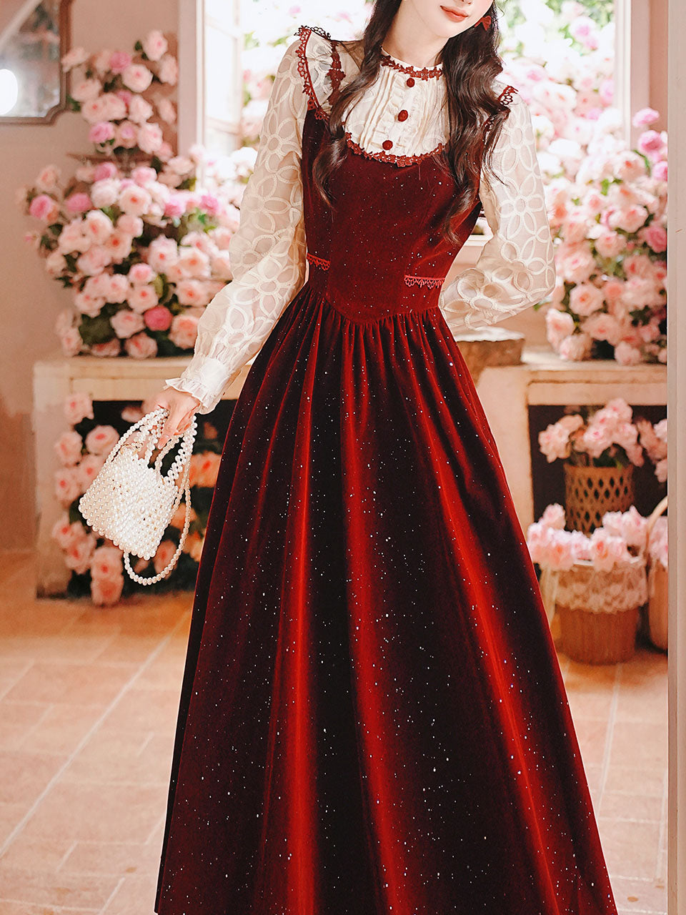 50s Retro Christmas Red  Lace