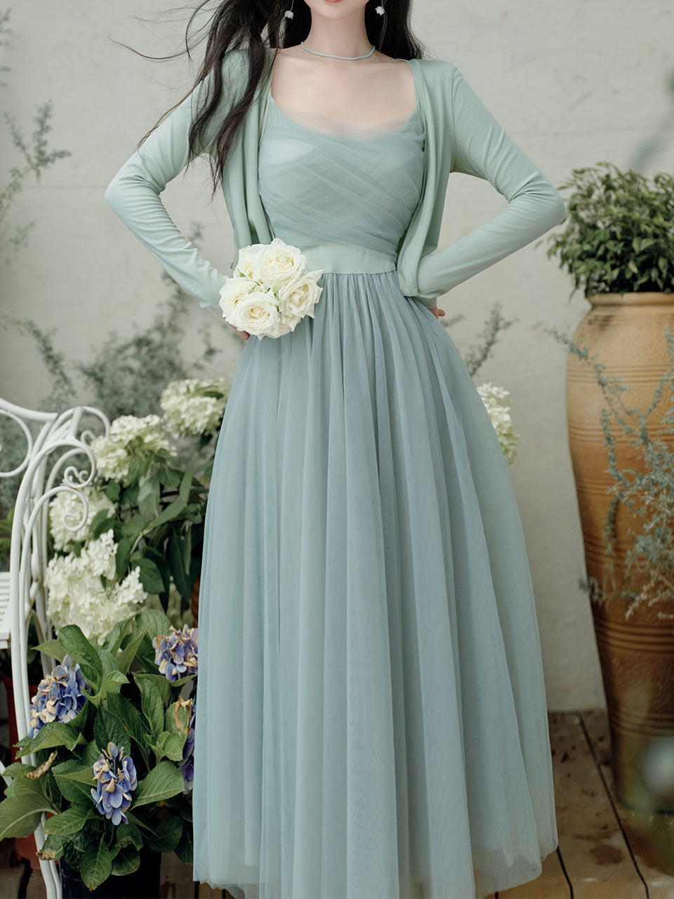 2PS Mint Green Balletcore Cross Strap Mesh Tutu Dress