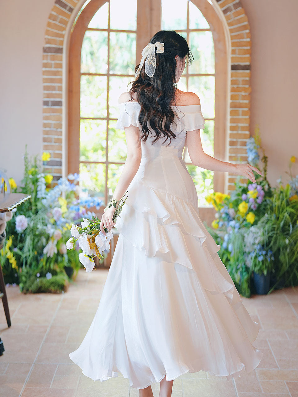 Off Shoulder Ruffle White Dress