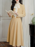 3PS Bowknot Collar Shirt and Yellow 1950S Vintage Coat