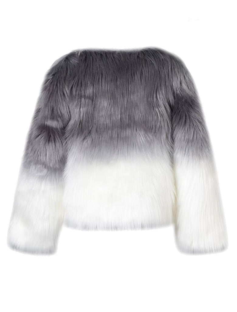 Gradient Color Faux Fur Long Sleeve Coat Winter Coat
