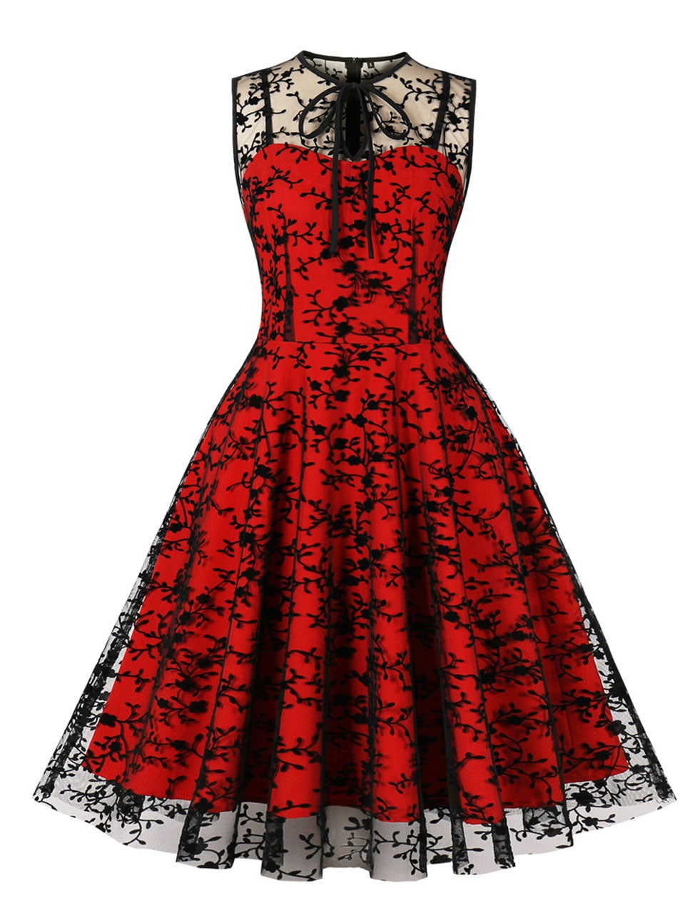 1950S Lace Semi-Sheer Flocking Printing Vintage Halloween Dress
