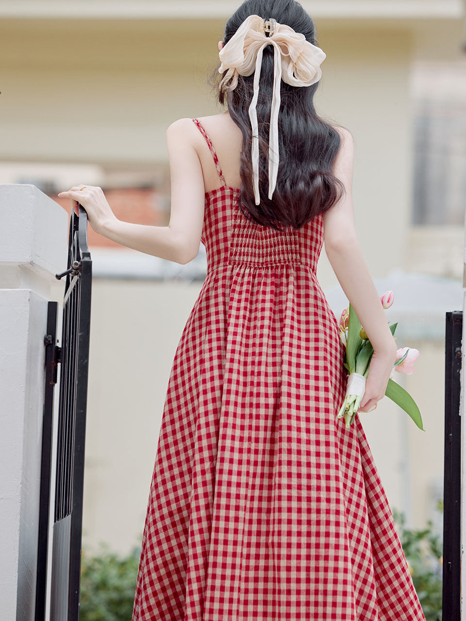 2PS Red Plaid Spaghetti Strap Dress
