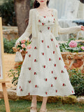 2PS White Cherry Print Spaghetti Strap Dress