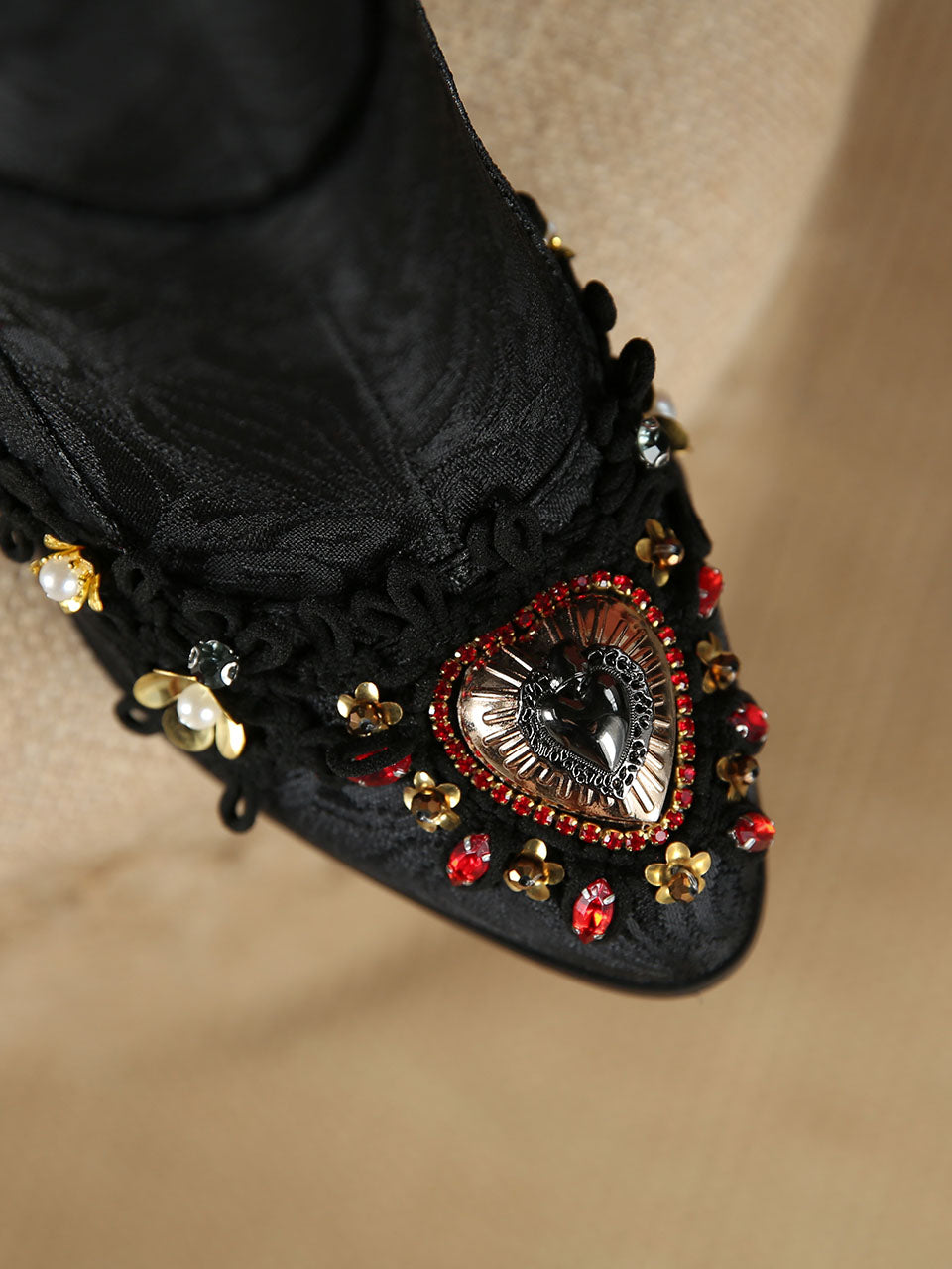 10CM Lace Chunky High Heel Bootie Vintage Shoes