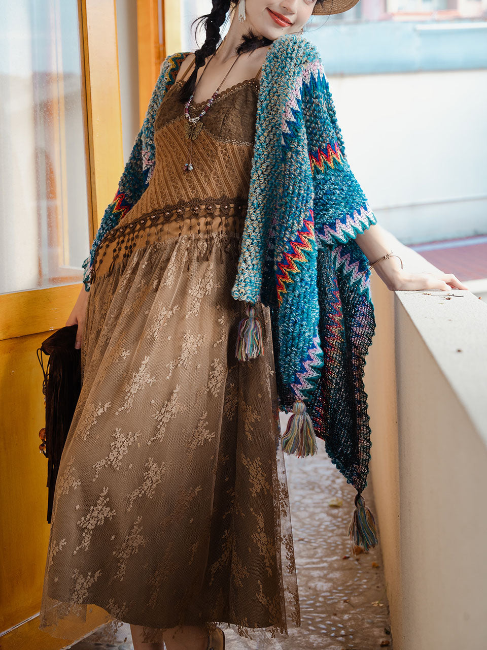 2PS Brown Lace Strap Dress