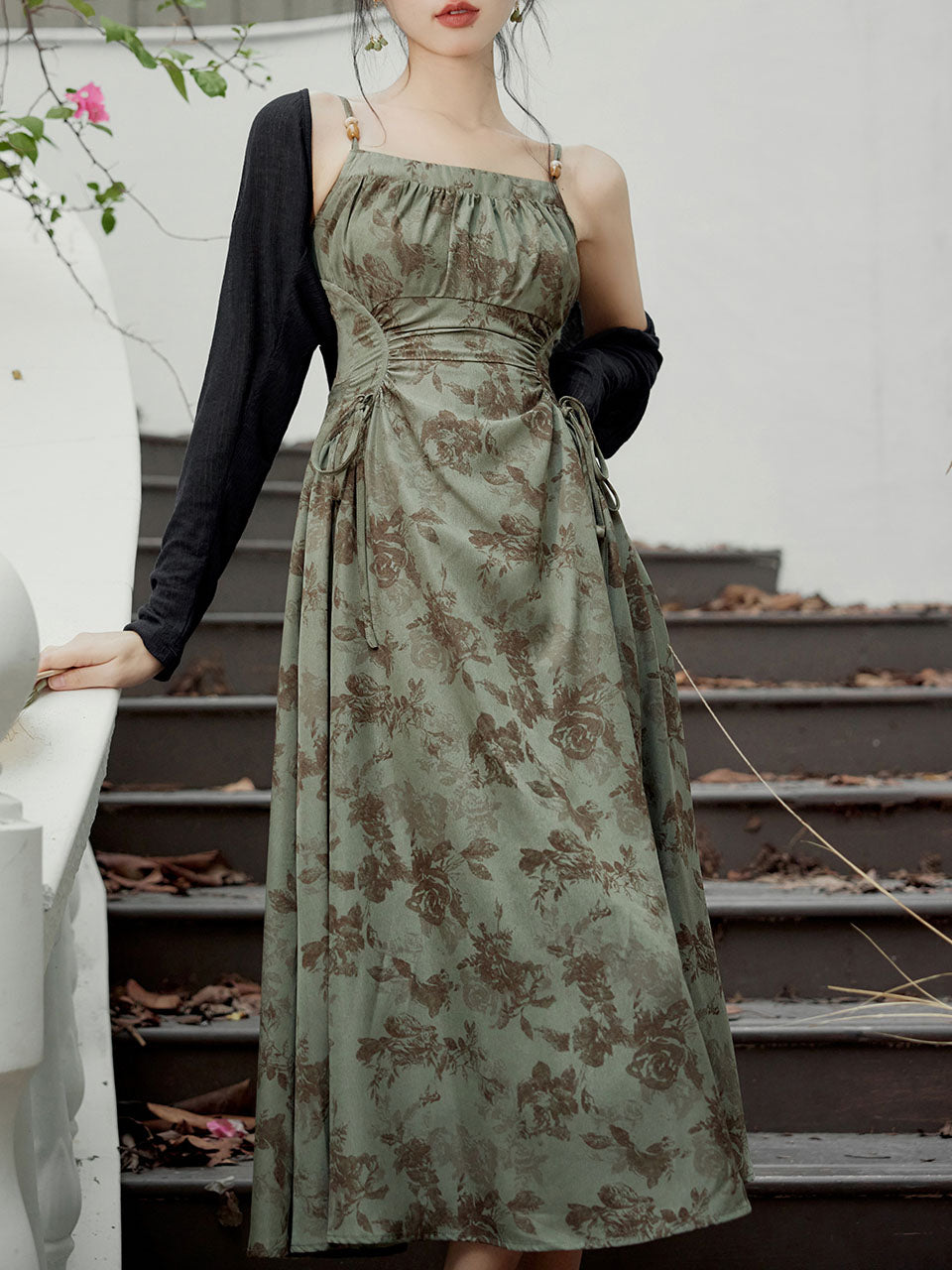 2PS Brown Lace Spaghetti Strap 1950S Swing Victoria's Fairy Dress