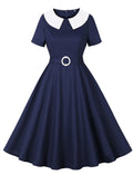 Navy Peter Pan Collar 1950s Vintage Swing Dress