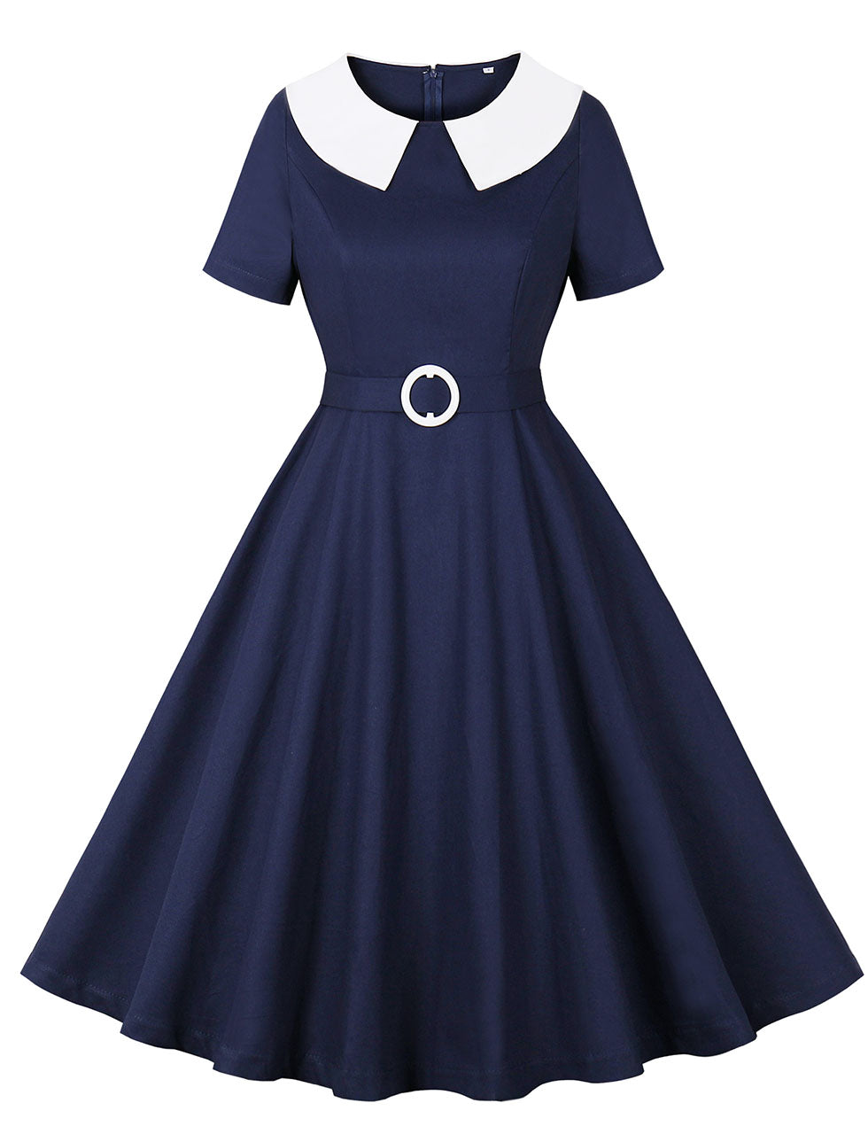 Navy Peter Pan Collar 1950s Vintage Swing Dress