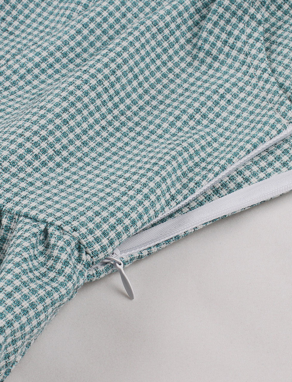 Green Houndstooth Plaid V Neck 1950s Swing Dress