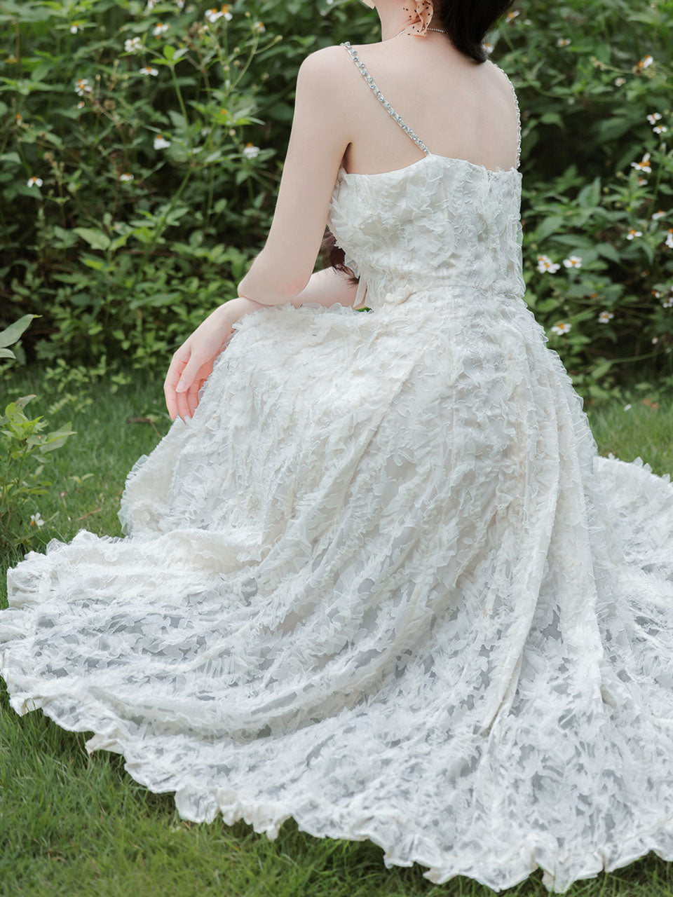White Feather Spaghetti Strap Fairy Princess Dress and Translucent Cardigan