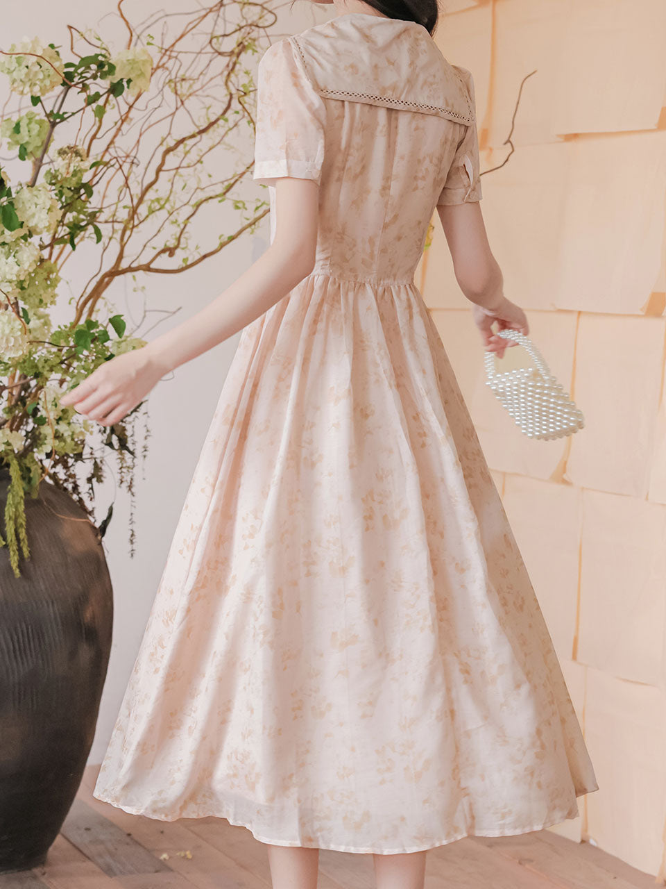 Apricot Sailor Collar Handmade Rosettes Vintage Dress