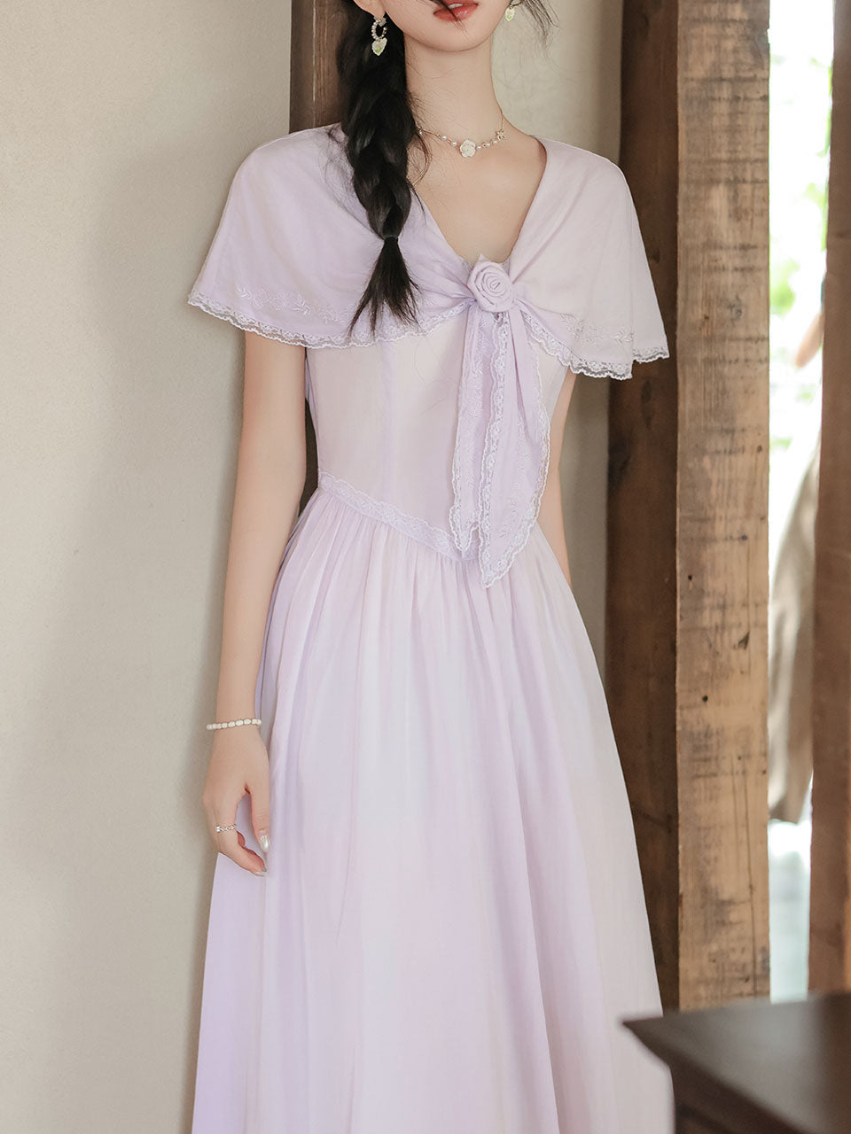 Vintage Edwardian Lilac Capelet Sleeve Tea Gown