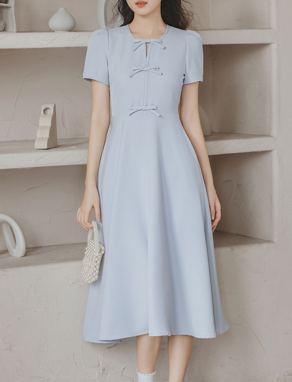Light Blue Bow Collar 1950S Vintage Dress