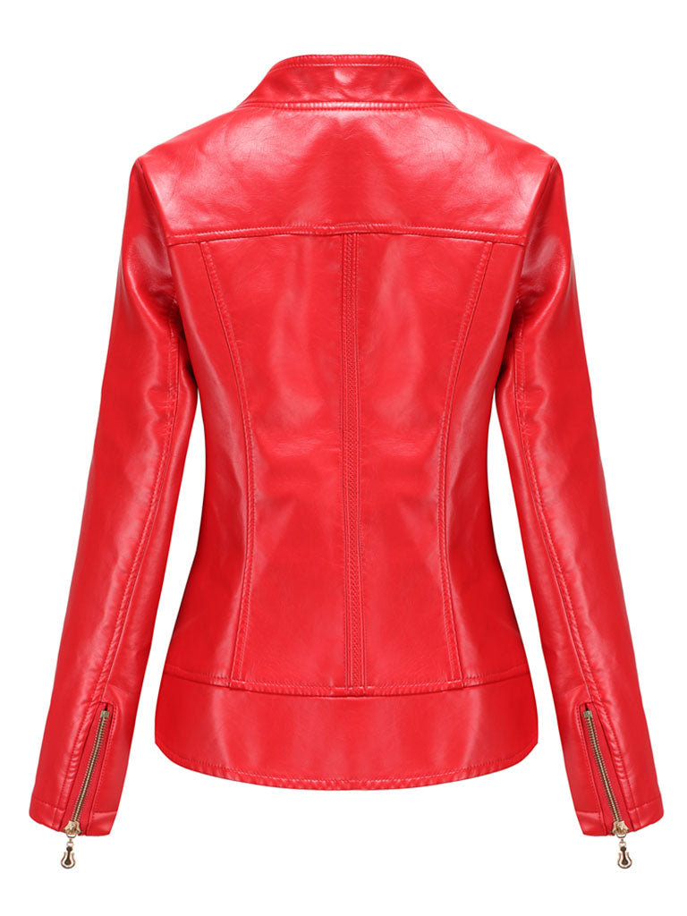 Light Green Long Sleeve PU Leather Motorcycle Jacket