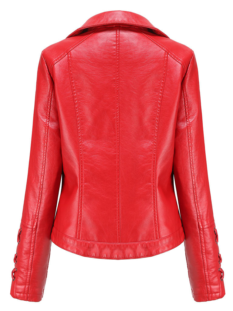 Black Weave Long Sleeve PU Leather Motorcycle Jacket