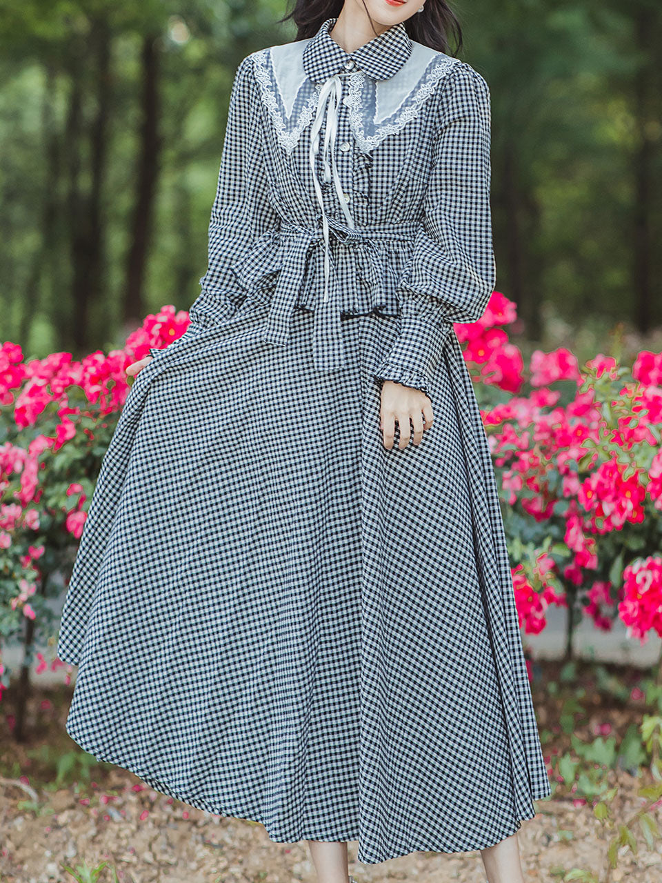 2PS 1950S Plaid Long Sleeve Shirt And Swing Skirt Dress Suit
