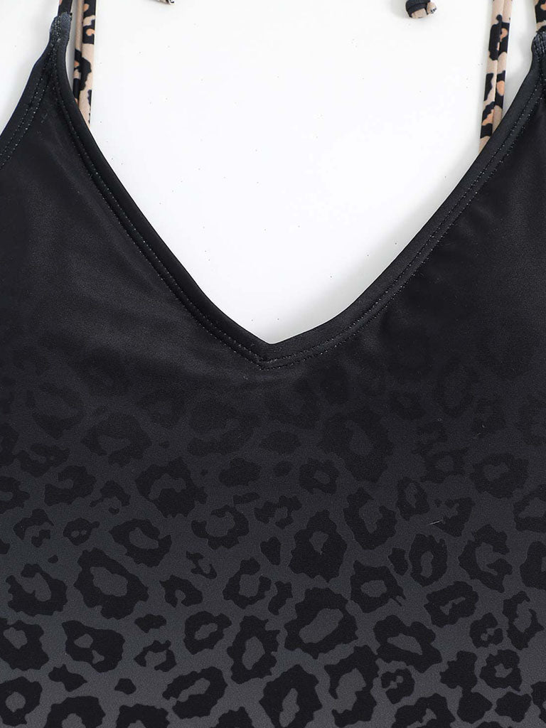 Gradient Leopard Print Strap One Piece