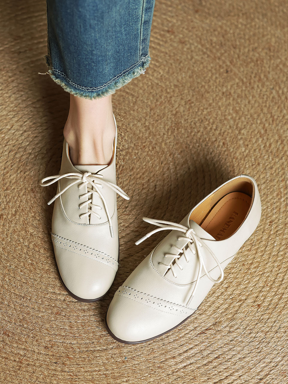 Oxfords Pointed Toe Cowhide Leather Vintage Shoes