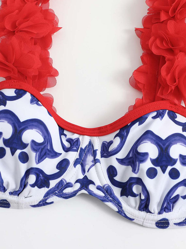 Floral Print Flower Strap Two Pieces