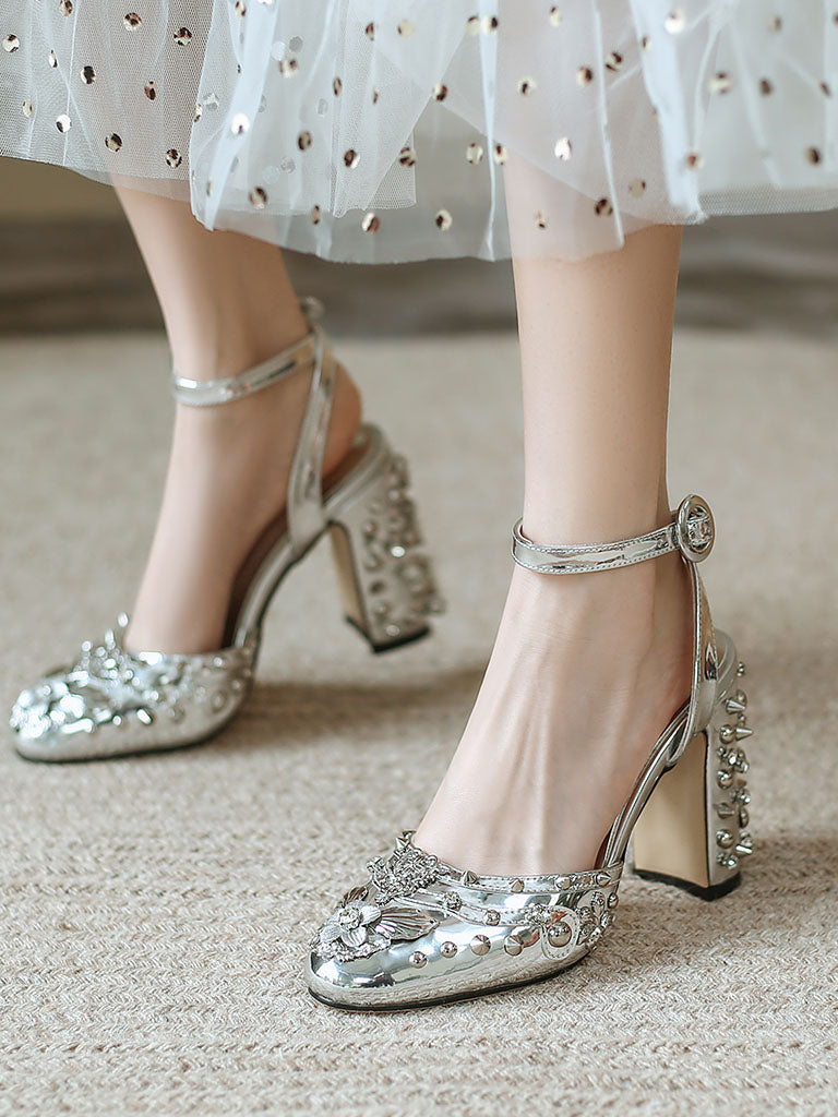 Luxurious Rivet Chunky Heel Sandals Vintage Shoes