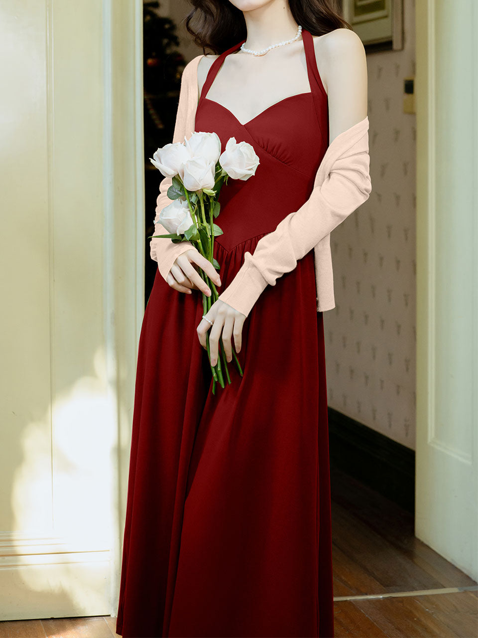 Green Halter Backless Vintage Dress Prom Dress