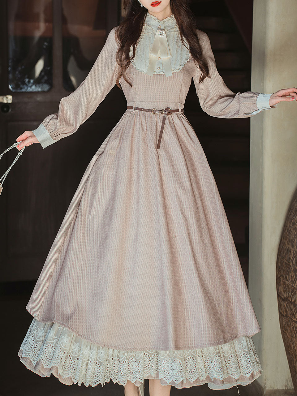 Lilac Lace Ruffles Edwardian Revival Victorian Dress