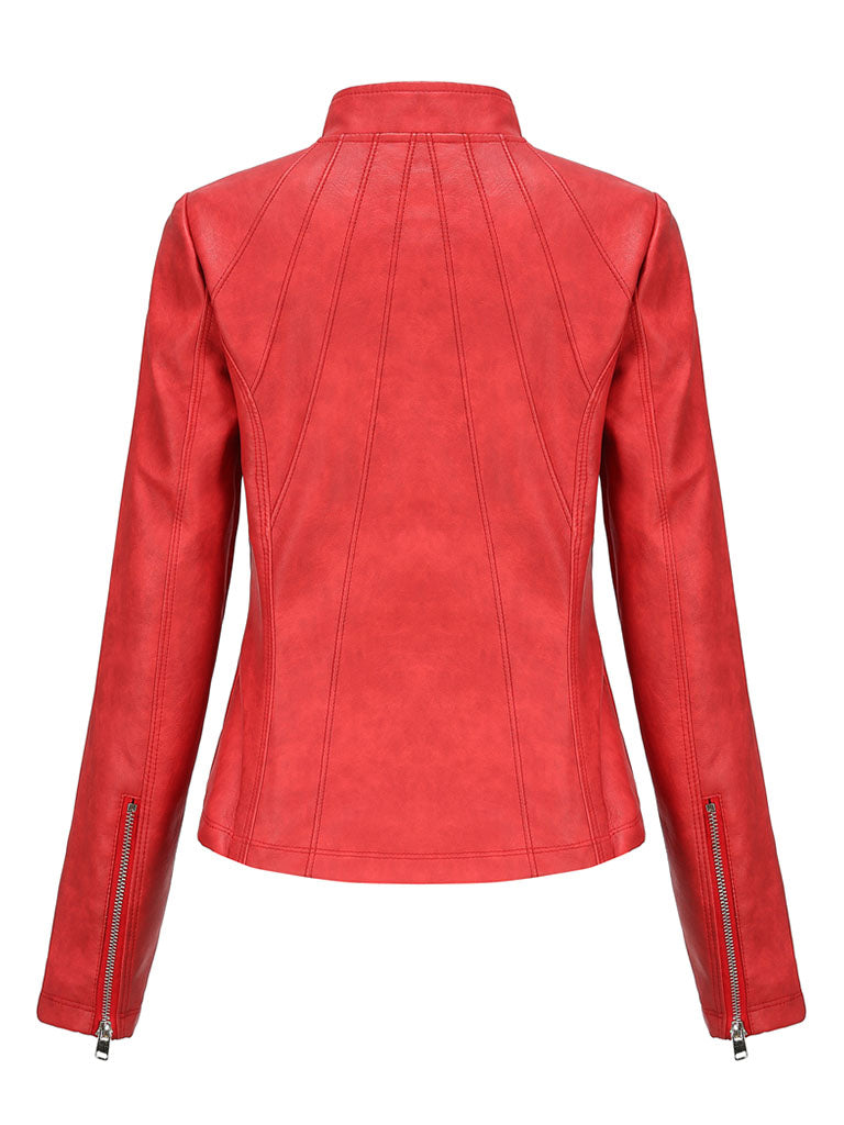 3 Color Long Sleeve PU Leather Motorcycle Jacket