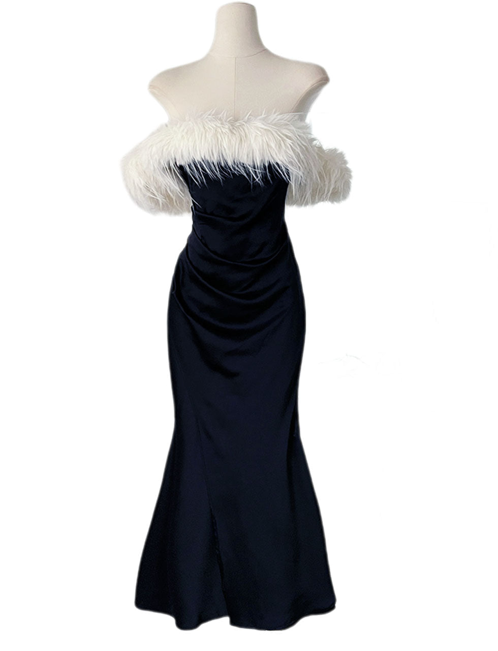 Black Off The Shoulder Feather Bodycon Dress Gown Party Dress