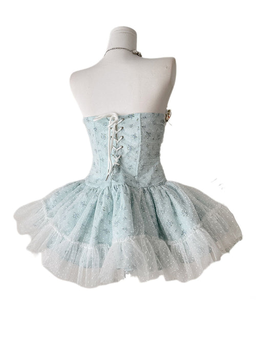 Balletcore Baby Blue Floral Lace Corset Dress