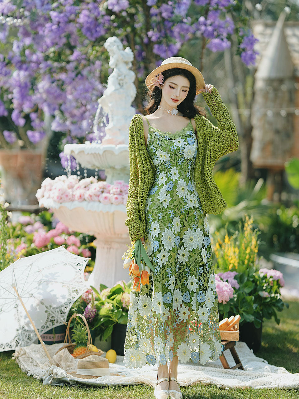 2PS Green Floral Lace Dress