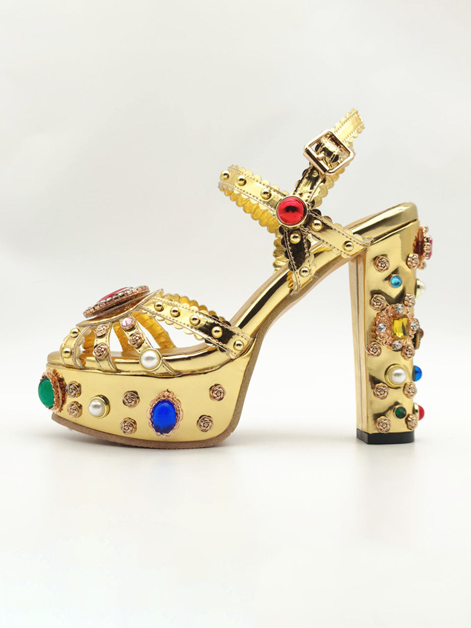 13CM Open Toe Luxury Pearls And Diamonds Platform Spherical Heel Sandals Retro Shoes