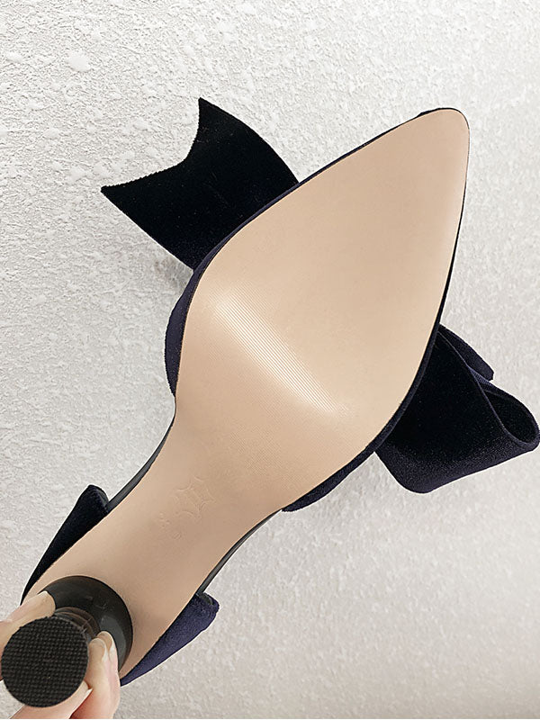 Big Bow Velvet Cylindrical Heel Pointed Toe Vintage Shoes