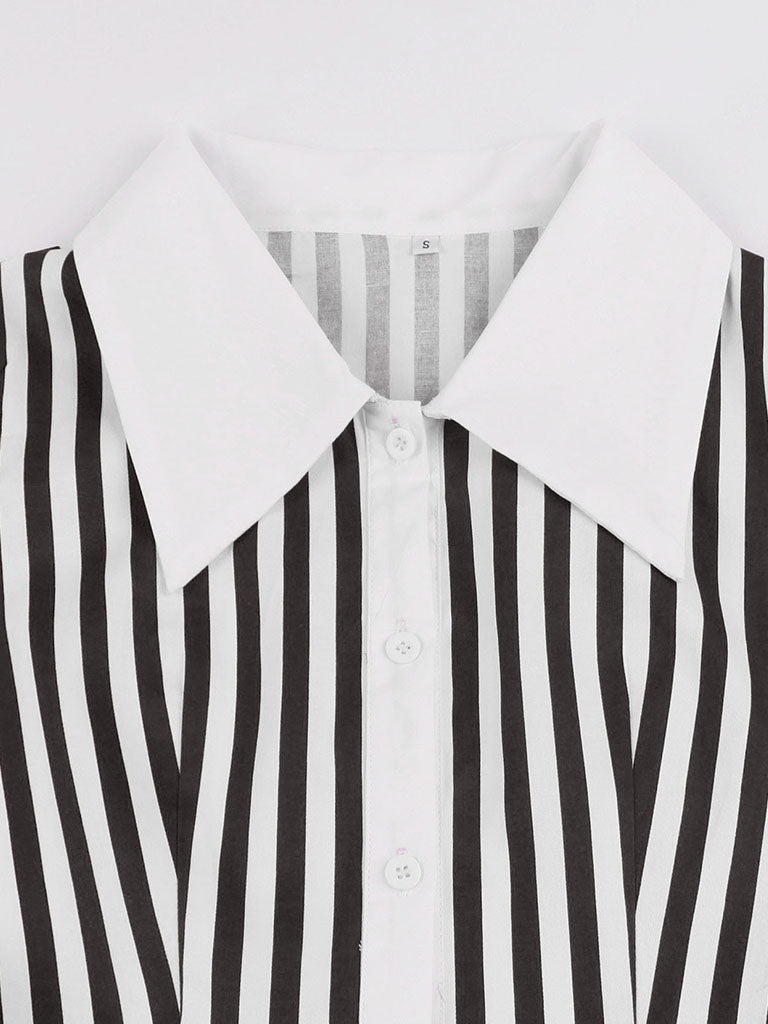 Beetlejuice Costume Black and White Vertical Stripe Swing Dress