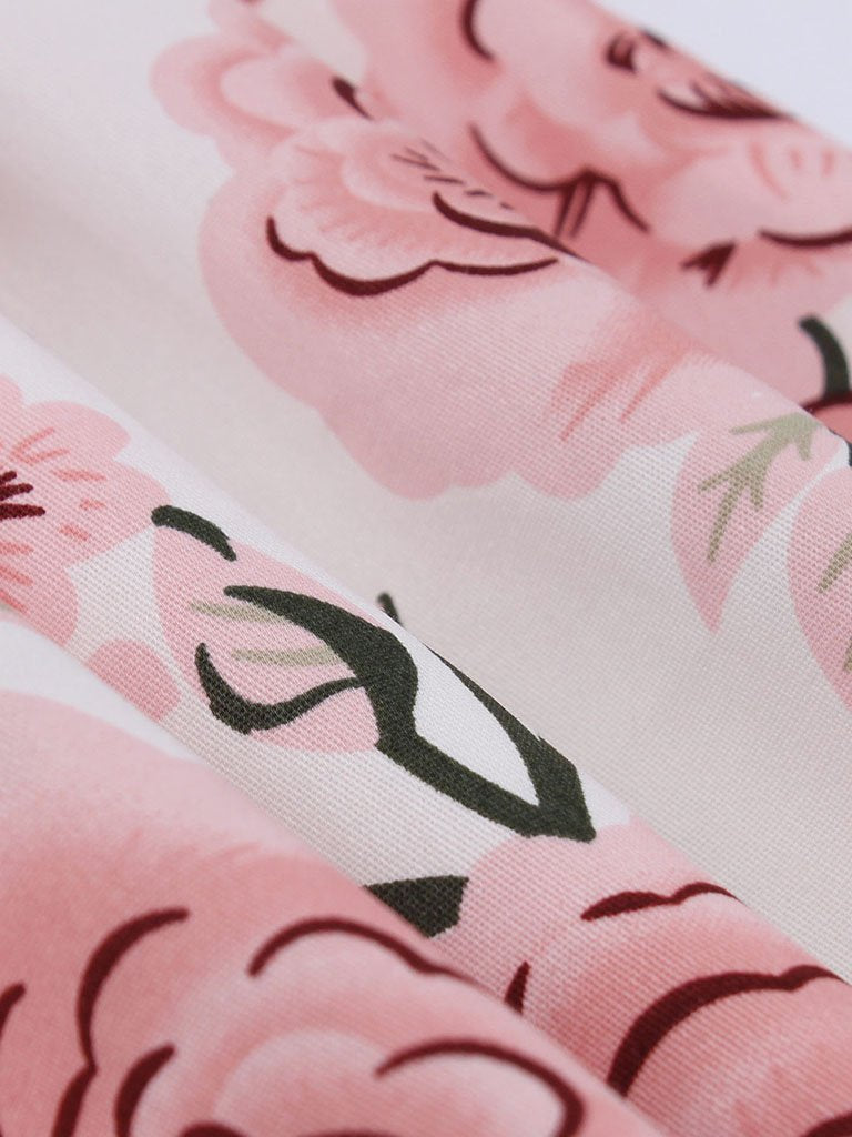 Pink Sweet Heart Collar 1950S Vintage Floral Swing Dress