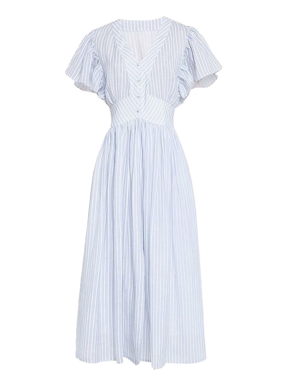 Light Blue Striped V Neck 1950S Vintage Dress