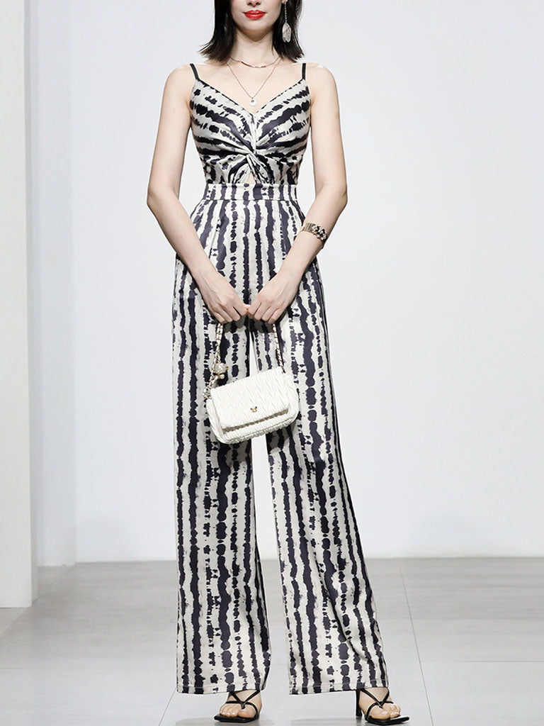 Black And White Animal Print Spaghetti Straps Jumpsuit