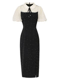 Black Peter Pan Collar Puff Sleeve Split Party Dress