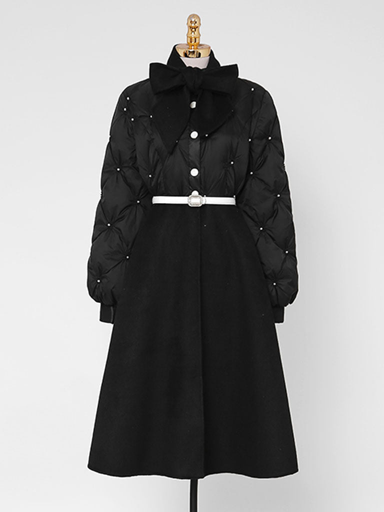 Black Big Bowknot  Diamond Lattice Pearl 1950S Coat