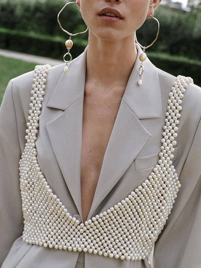 Vintage Pearl BodyChain Vest Top for Women